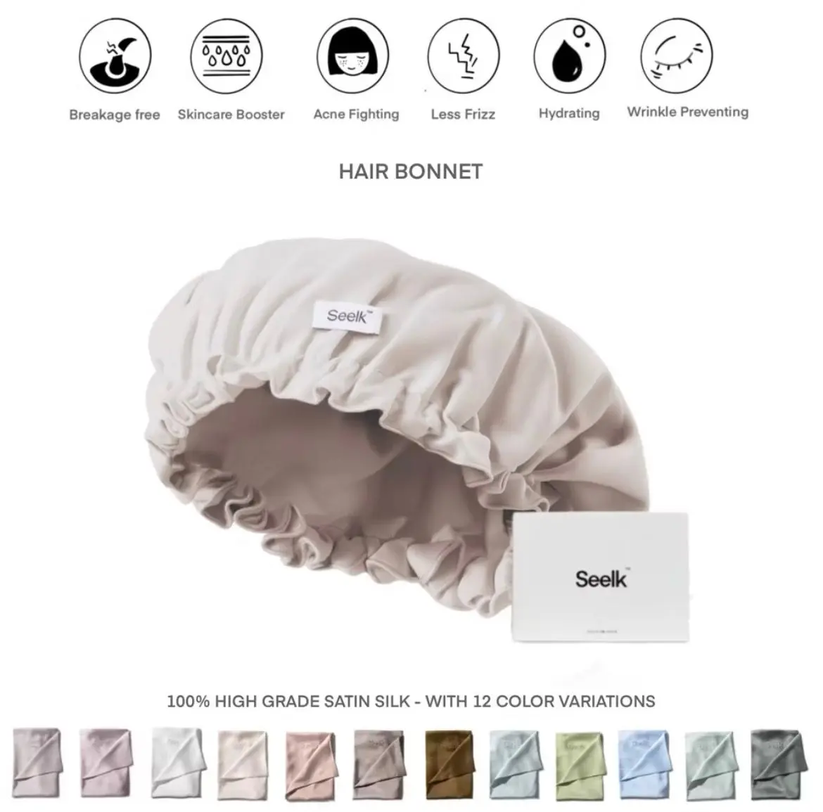 Seelk Hair Bonnet High Grade Satin Silk - Pelindung Rambut Ketika Tidur