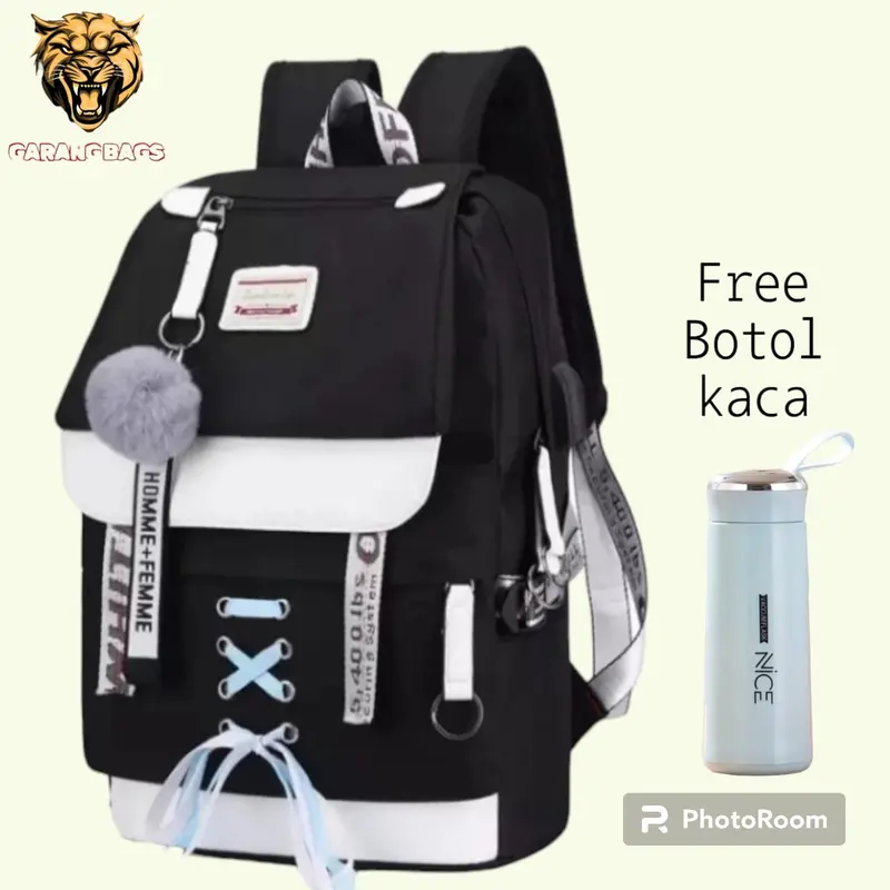 Hamid Bags [ FREE BOTOL ]Tas polos hitam / Tas viral tik tok 2024 / Tas ransel sekolah perempuan sd smp sma / Tas kuliah wanita / Tas anak cewek / Tas anak wanita sd smp / Backpack sekolah korean style/ Tas fashion anak perempuan /Tas anak kekinian viral 3