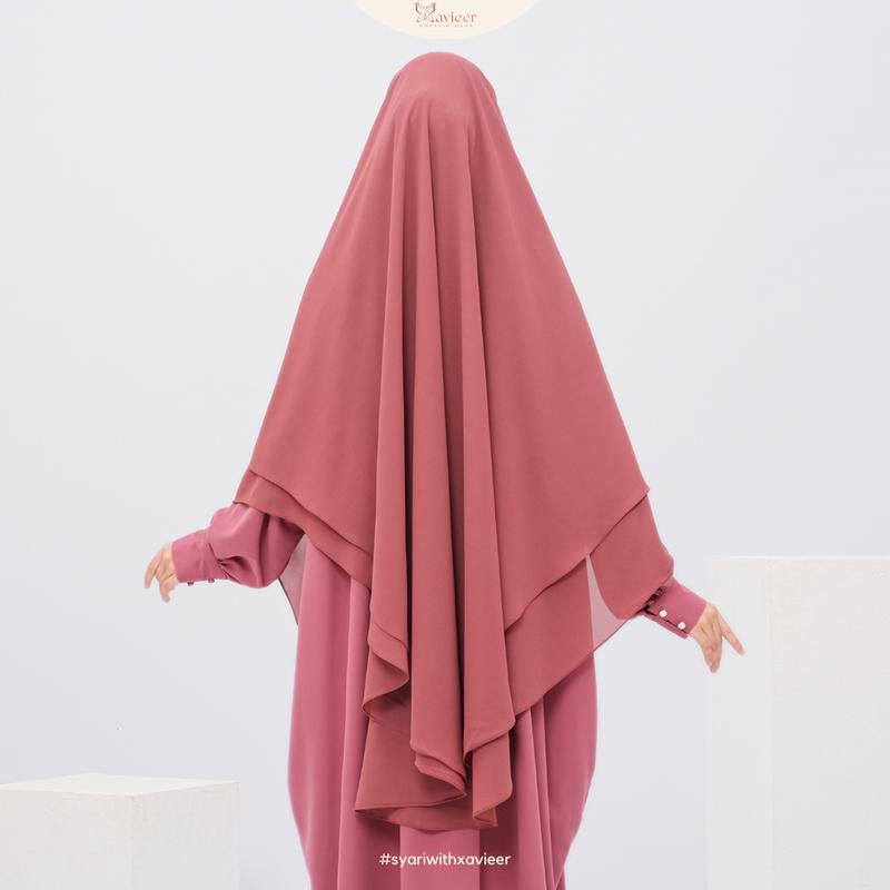 XAVIEER -Yasmin Khimar Cadar Tali 2 Layer Khimar 2 Layer Pad Instant Khimar Panjang Muslim Syari Instan Kerudung 5