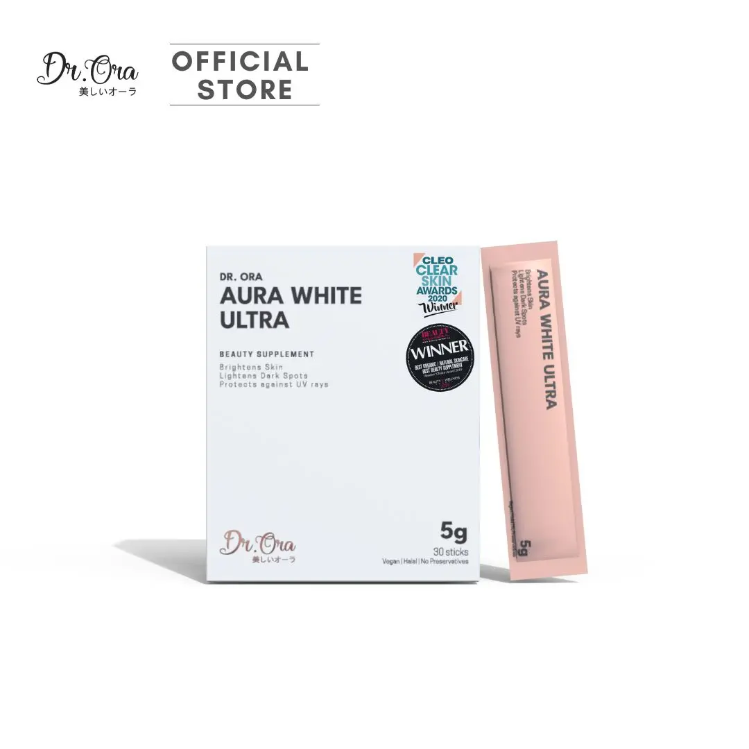 Aura White Ultra 1000mg of White Tomato Extract, L-Glutathione and Pomegranate Extract | Orange Flavor | Dr. Ora | 5g x 30sachets in 1 Box skin care gluten free