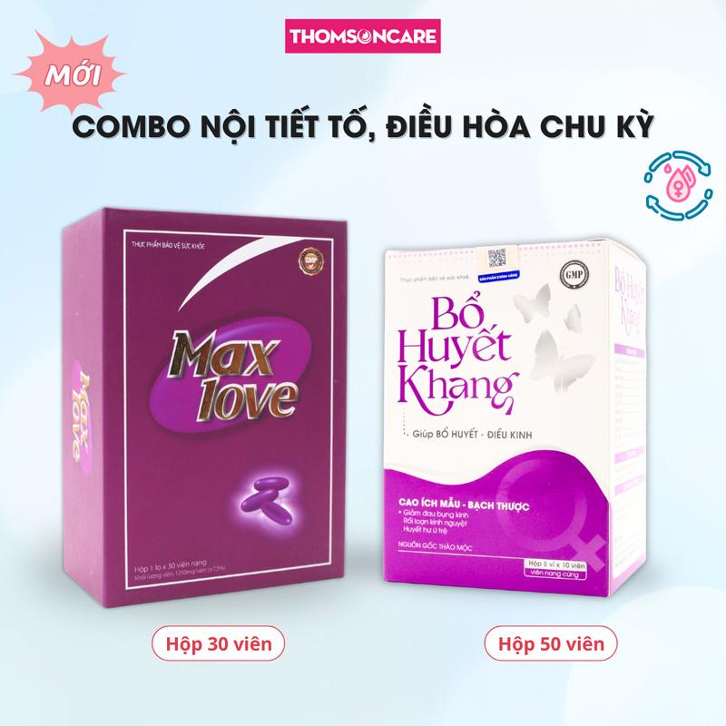  Viên uống mầm đậu nành Max Love 30 viên và Bổ huyết khang 50 viên combo cho người rối loạn chu kỳ nội tiết tố suy giảm 