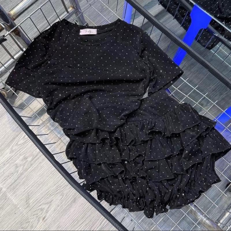 [Bigsize] Set áo đính đá chất vải QC + chân váy giả quần bi chun 50-90kg