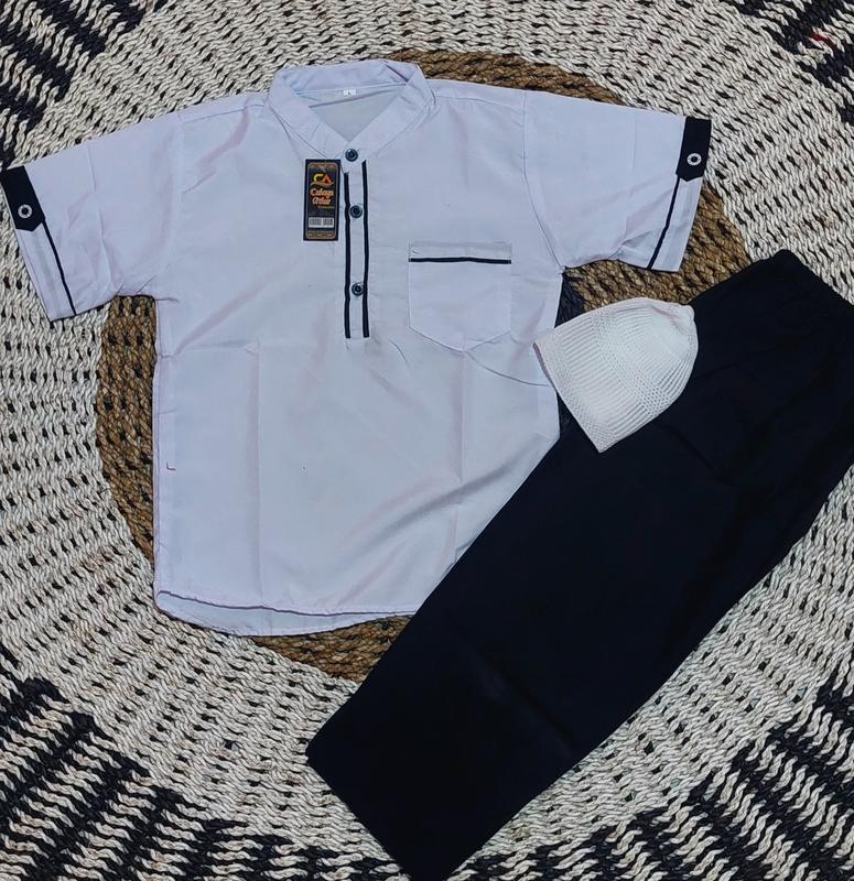 Setelan Baju Koko Anak Muslim Laki Laki Usia 2-8 Th Kurta Bahan Catun Lembut Dan Nyaman Putih Kombinasi 7