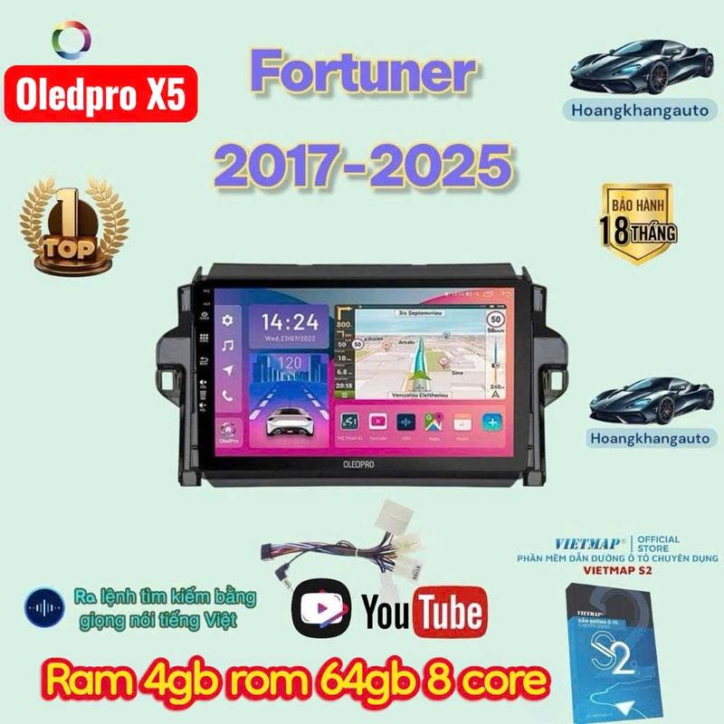 Combo Màn hình android OLEDPRO x5 theo xe Fortuner 2017 - 2025, kèm dưỡng 9…