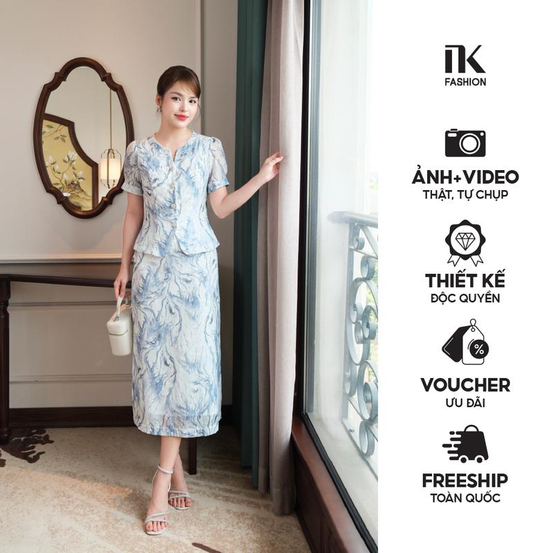 Set Hoa Cổ Tàu V Và Chân Váy A Xòe Thời Trang Công Sở NK Fashion Quý Phái, Sang Trọng NKBD2503002