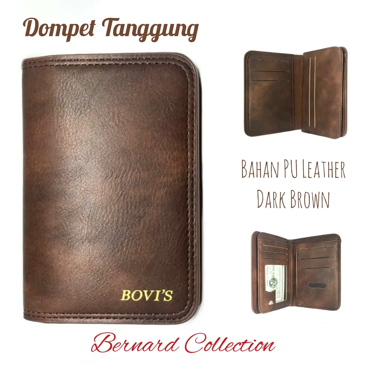 Dompet Pria Dompet Tanggung Dompet Ukuran 3/4 Bahan PU Leather Murah Tapi Bagus Kartu Kulit Uang Hitam