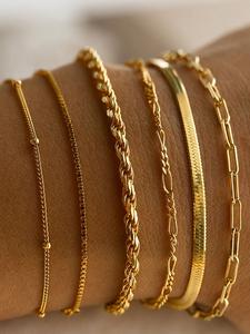 Paquete de 6 pulseras doradas para mujer, resistentes al agua; juego de joyería moderno, delgadas y delicadas, apilables; cadena tipo eslabón cubano y cadena tipo clip de papel; accesorios de moda y regalos para mujeres.