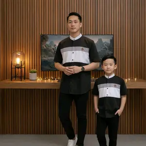 KEMKO Pria coupel ayah dan anak Distro katon TOYOBO Abu Maroon Hitam Navy Katun lengan Pendek yaman Casual