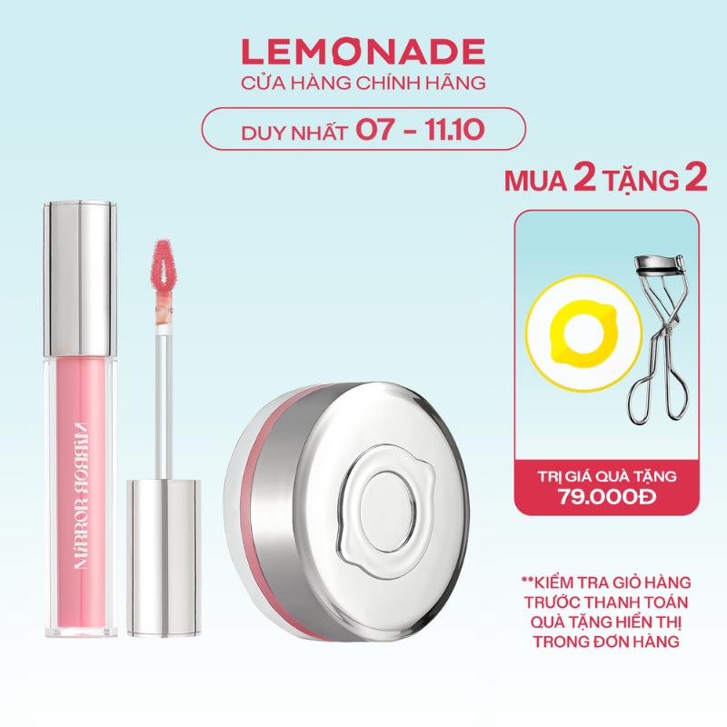 Combo 01 Má hồng căng bóng dạng phấn nước thuần chay Mirror Mirror Blush Cushion 8g và 01 Son tint bóng không dính siêu lỳ Lemonade Mirror Mirror Water Tint Version 3 4g