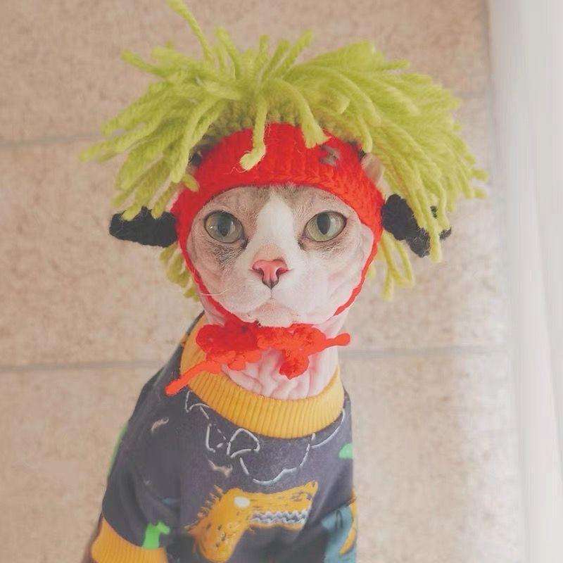 Mũ Mèo, Phong Cách Punk, Thiết Kế Vui Nhộn Không Lông, Thích Hợp Cho Mèo Sphynx, Kẹp Tóc Mũ Đội Đầu Cho Chó, Trang Phục Rock Vui Nhộn Dễ Thương 2