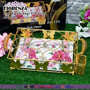 Rak Air Aqua Gelas Botol Keramik Kotak Motif Bunga Fiorenza AK-126