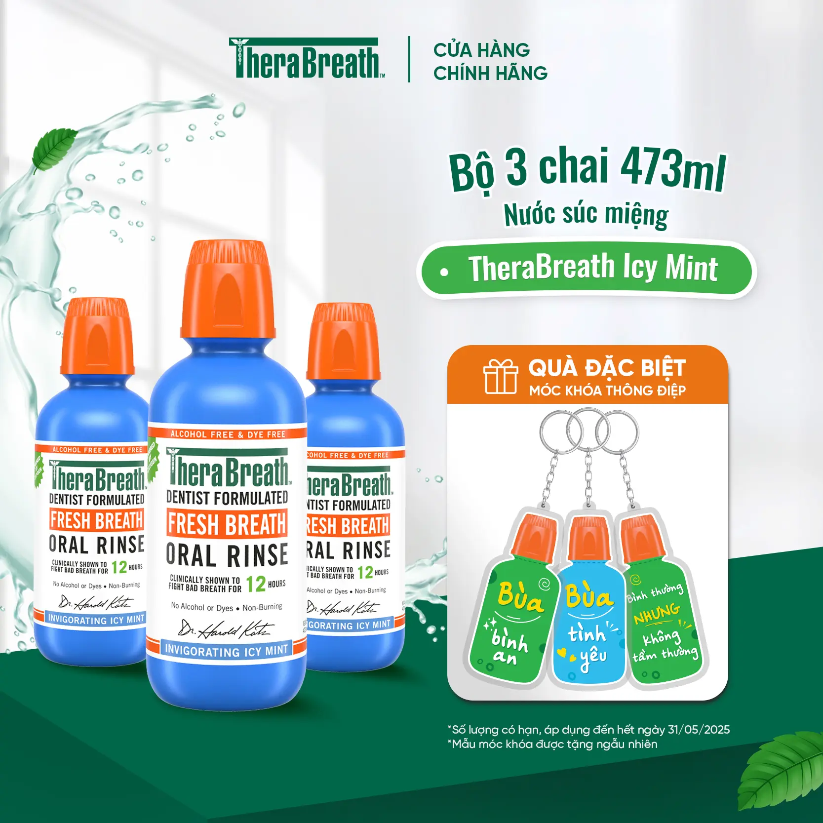 Nước súc miệng TheraBreath - Bộ sản phẩm 3 chai Bạc Hà Đậm Vị - Thương Hiệu Từ Hoa Kỳ