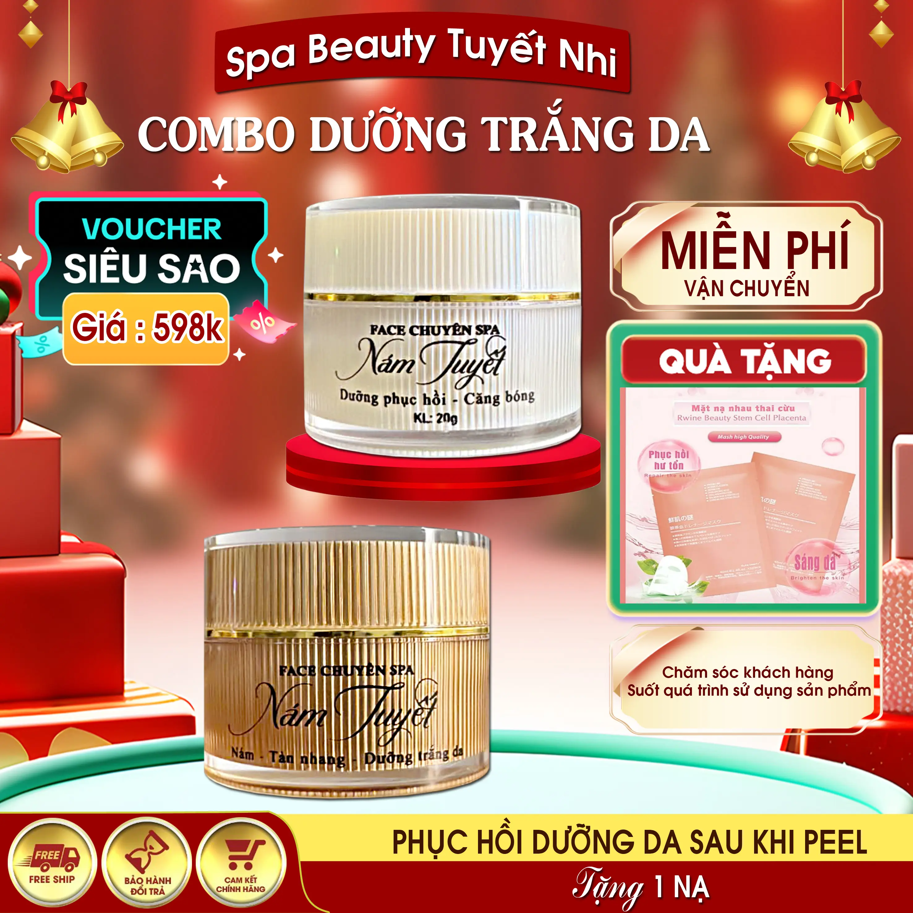 COMBO DƯỠNG TRẮNG DA SAU KHI PEEL DA - Hỗ trợ phục hồi , dưỡng trắng da sau khi peel , mờ nám , mờ tàn nhang , căng bóng , cấp ẩm