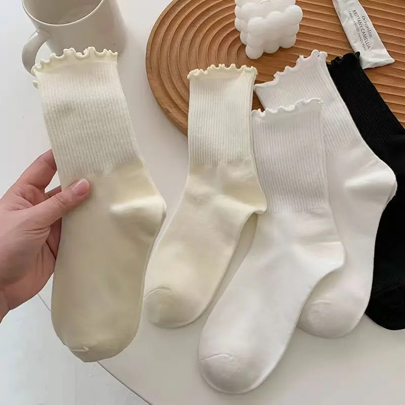 Summer Korea Pure Cotton Women's Socks Japanese Solid Color Mid Socks Breathable Lolita Stacked Sock For Women