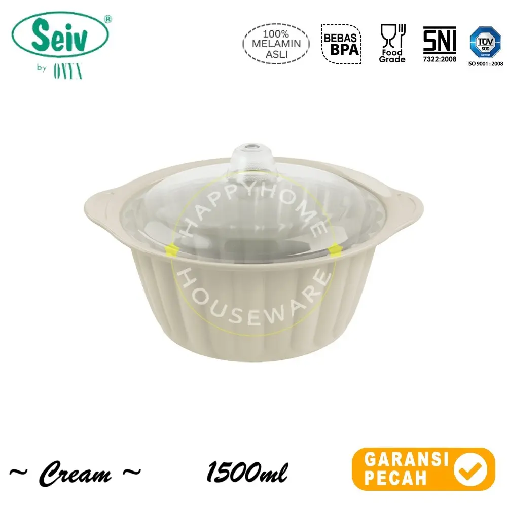 SEIV by Onyx 1pcs Cream Casserole Round 7,5in Tempat Wadah Saji Bulat Prasmanan Tutup 1500ml
