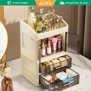 Etife Kotak Kosmetik Skincare Organizer Transparan Anti Debu | Rak Penyimpanan Multifungsi Minimalis Estetik 1-3 Layer