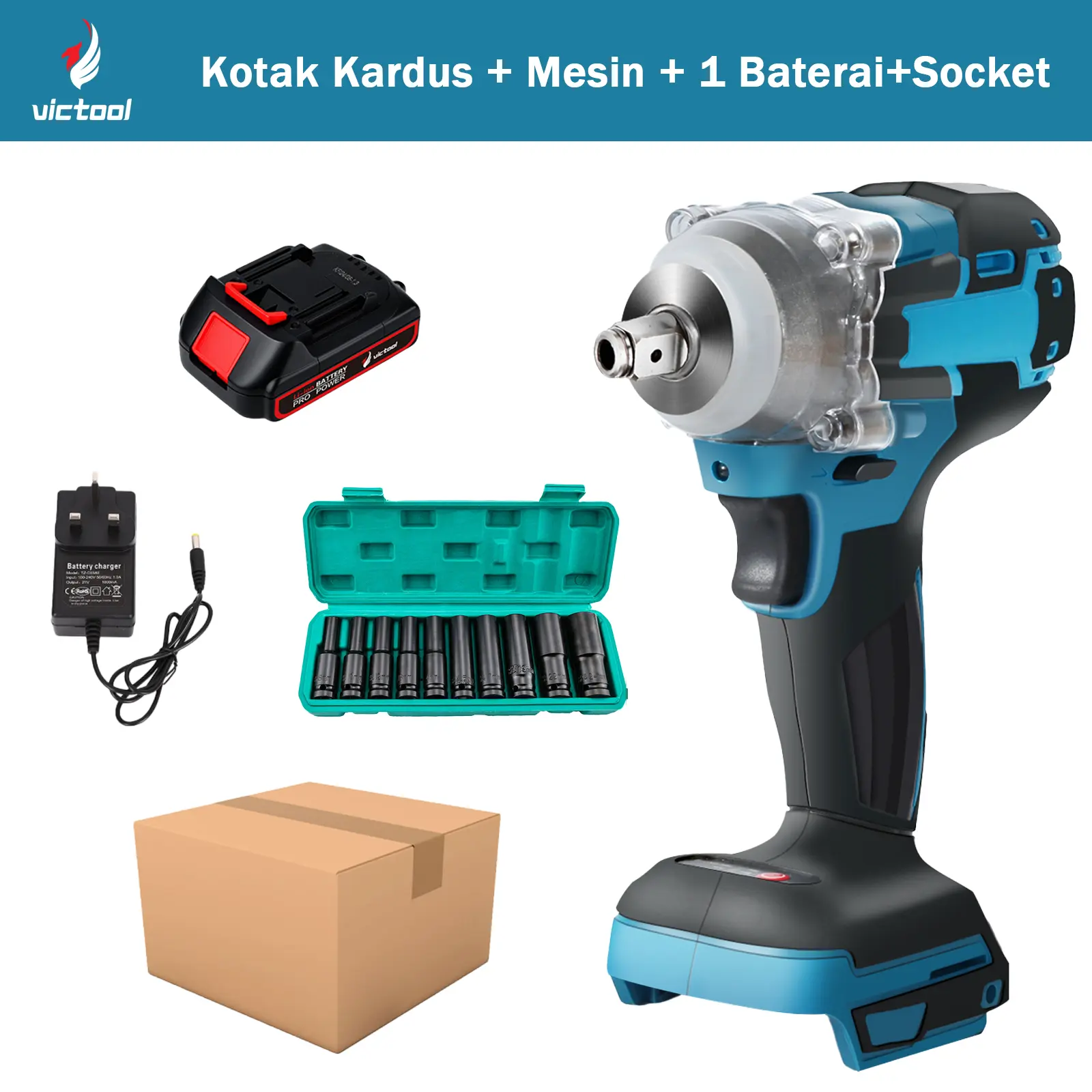 Kotak Kardus + Mesin + 1 Baterai+Socket