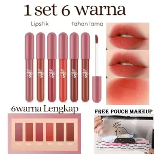 PAKET LIP TINT 6 PCS FREE POUCH MAKEUP ZIPPER - LIPSTIK LIP GLAZE - DRACCE BEAUTY