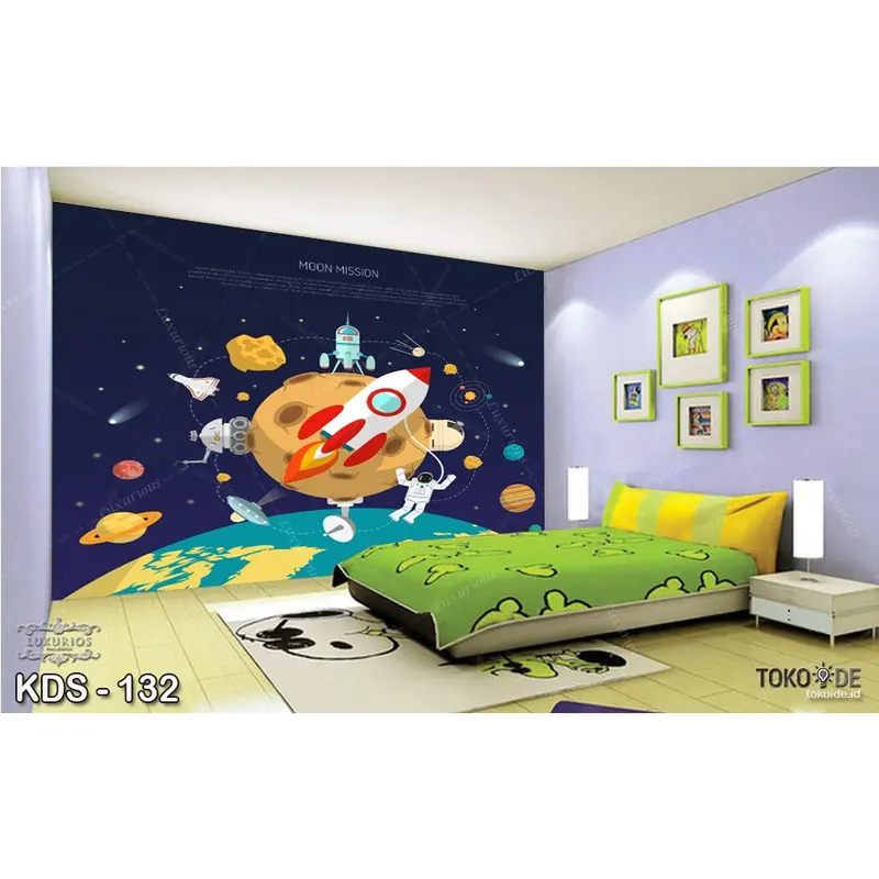 Wallpaper Dinding Custom 3D Anak laki cowok Astronot Walpaper Planet Antariksa Sticker Galaxy Langit Stiker Luar Angkasa 4