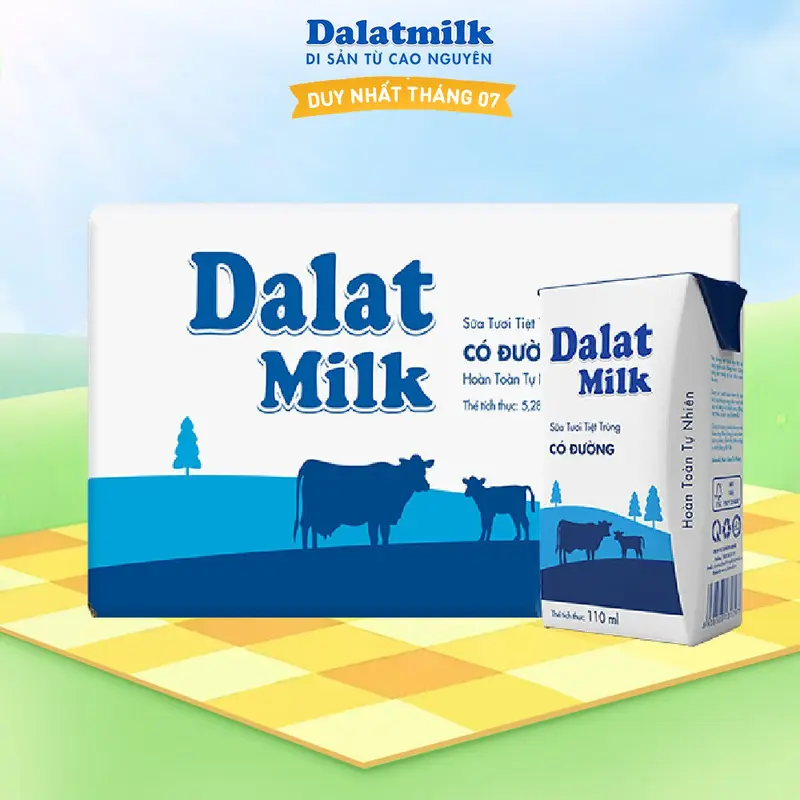 Thùng 48 hộp sữa tươi tiệt trùng Dalatmilk có đường 110 ml (110 ml x 48) 0