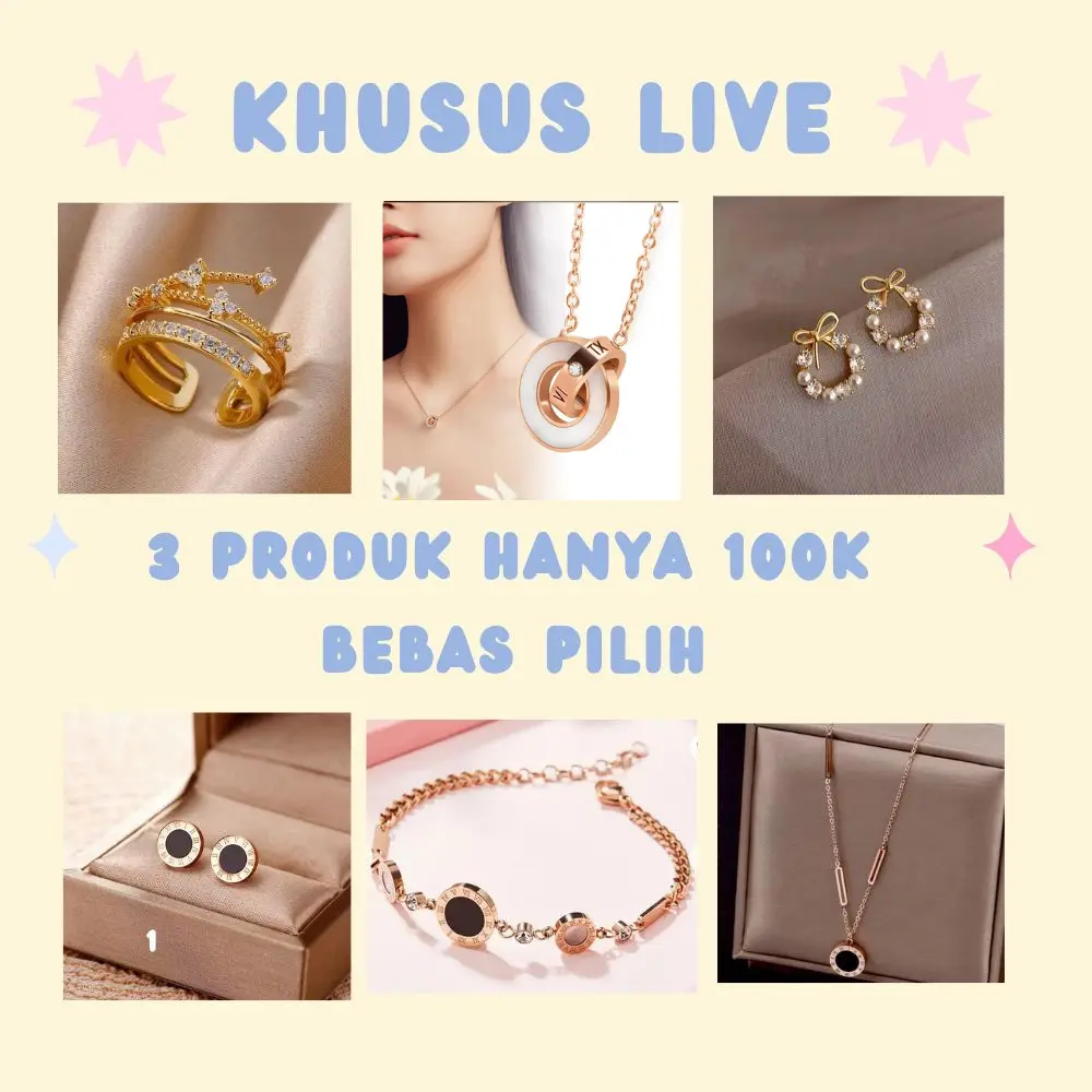 Paket 3 Produk Titanium 100K Bebas Pilih Khusus LIVE AKSESORIS GELANG, ANTING, KALUNG, BANGLE
