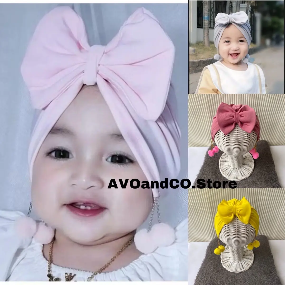Turban Bayi Pita Double Pom Pom 0-2Tahun