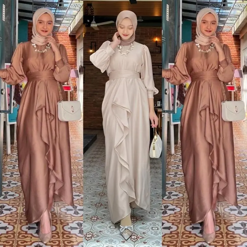 NHB - New Jusi Dress Bridesmaid Satin Velvet Dress Wanita Kondangan Set Obi Belt Gamis Pesta Seragam Bisa Cod