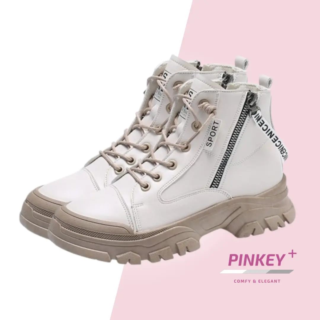 PINKEY P023 Sepatu Sneakers Boots Wanita Putih Berkualitas Tinggi dengan Heels 5cm Shoes