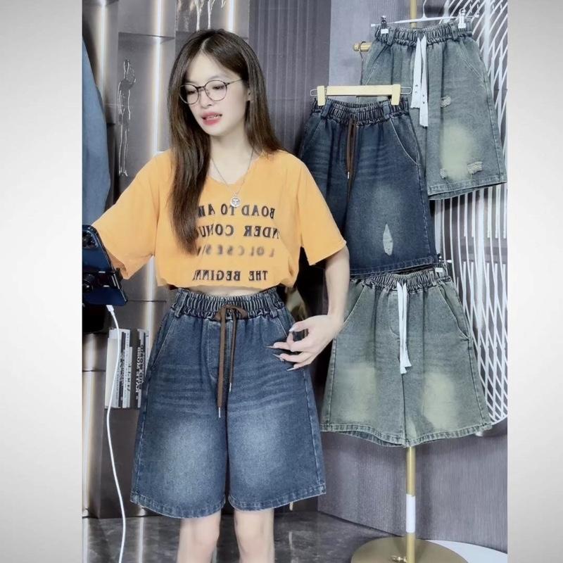Hot Hè Quần Short jeans nữ cao cấp chất vải jeans cạp chun- ngố hot hè 2025 chât jeans dày -dặn mềm mại cạp chun thoải mái