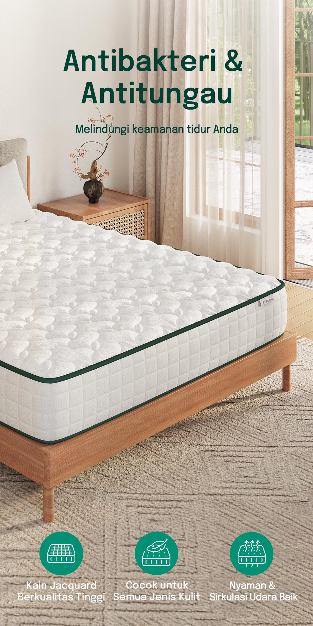 MossWood Kasur Springbed Hotel Premium Anti Goyang Tahan Lama 20cm High Density Anti Air Bonus Bantal Gratis COD