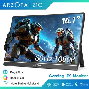 ARZOPA Z1C 60HZ Monitor Gaming 16.1" FHD 1920x1080P IPS Type USB-C HDMI Kompatibel dengan iPad PC Mac Phone Xbox Switch PS4 Plug&Play Kickstand Stabil