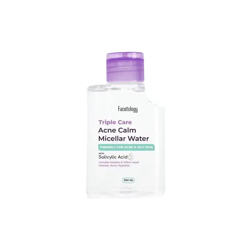 ￼Facetology Triple Care Acne Calm Micellar Water 300ML Pembersih Wajah Salicylic Acid Untuk Kulit Berjerawat dan Berminyak