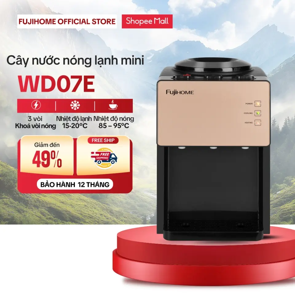 Cây nước nóng lạnh 3 vòi khoá an toàn, máy lọc nước uống nóng lạnh bình úp tiết kiệm điện cho gia đình văn phòng