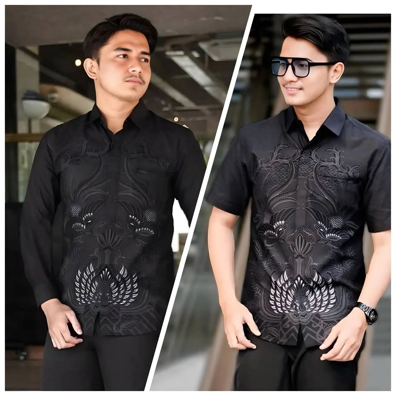 Kemeja Batik Pria Formal Lengan Pendek Terbaru Motif Hem Hitam Katun Panjang 2025 M-L-XL-XXL - Baju, Kerja, Casual, Dewasa, Kantor Cowok Nyaman Keren
