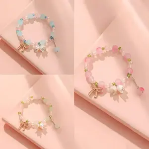 Gelang Kristal Daisy Korea Asli  Desain Eksklusif Aesthetic - Manik Kristal Putih Alami, Hadiah