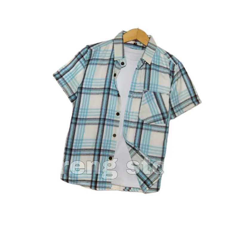 R.NIANNI kemeja flanel anak/Kemeja pendek anak motif/Atasan anak laki-laki/Kemeja model terbaru anak-anak usia 2-11 Tahun 0