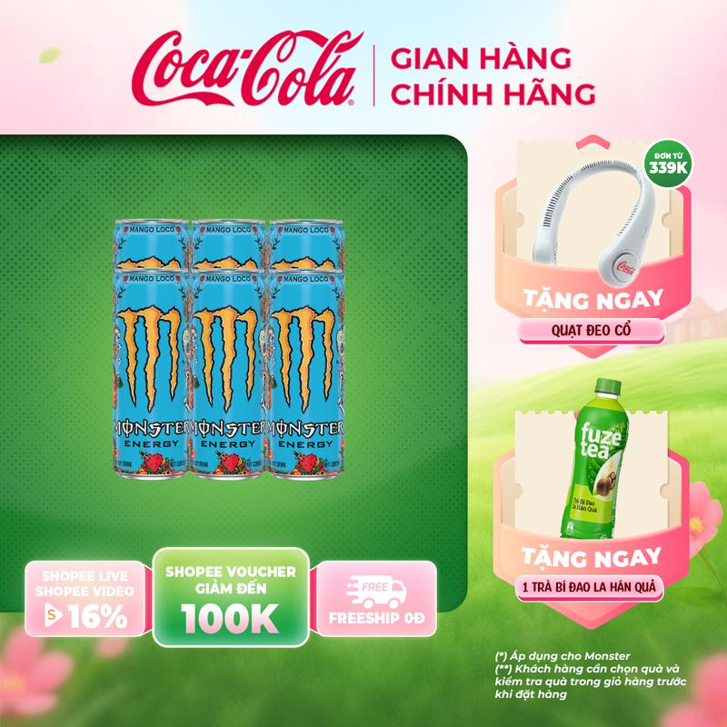 Lốc 6 Lon Nước Tăng Lực Giải Khát Monster Energy Mango Loco Vị Xoài Lon 355ml/Lon Sale 10.10 Coca-Cola Beverages VN_TT