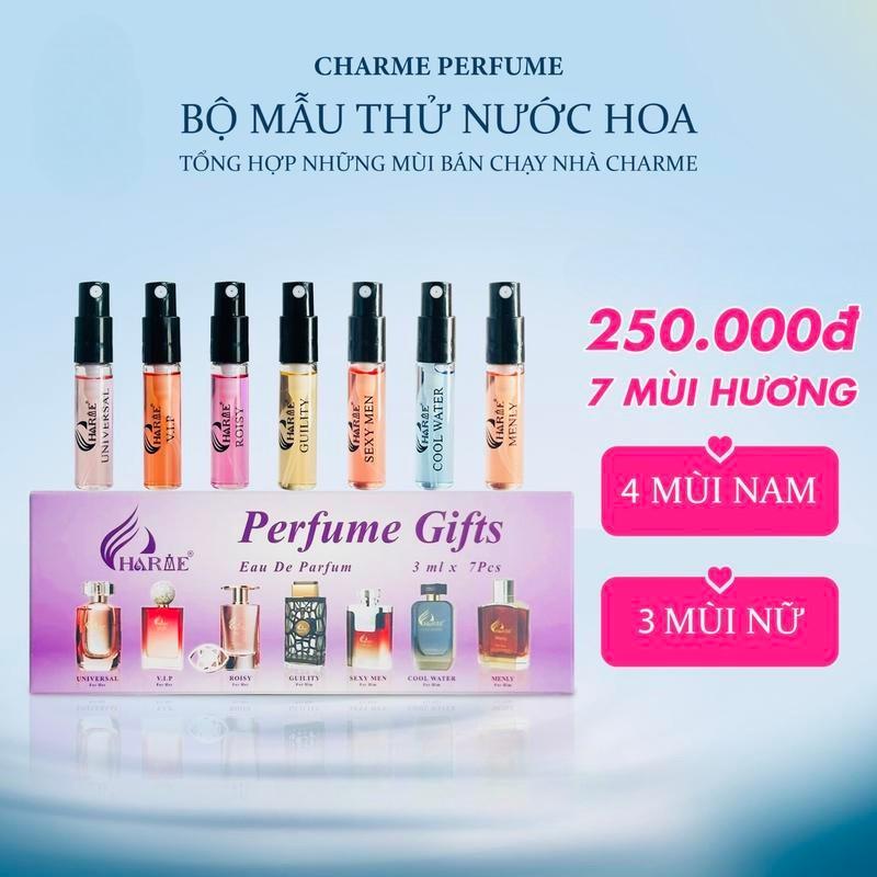  Bộ Kit Test Nước Hoa Charme Mini 3ml x 7pcs - Set 7 Chai Nước Hoa Mini Mẫu Thử Dạng Sample Test 3ml Có Vòi Xịt Dành Cho Nam & Nữ 