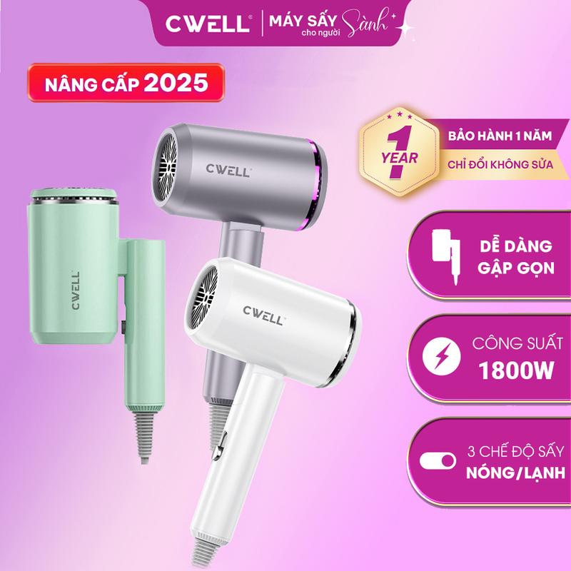 Máy sấy tóc gấp gọn CWell 1800W 2 chiều nóng & lạnh, 3 chế độ nhiệt, kiểu dáng mới kèm ánh sáng xanh, nhiệt vừa phải giảm xơ rối cho nam và Nữ - NÂNG CẤP C05HD Women - BH 12 THÁNG