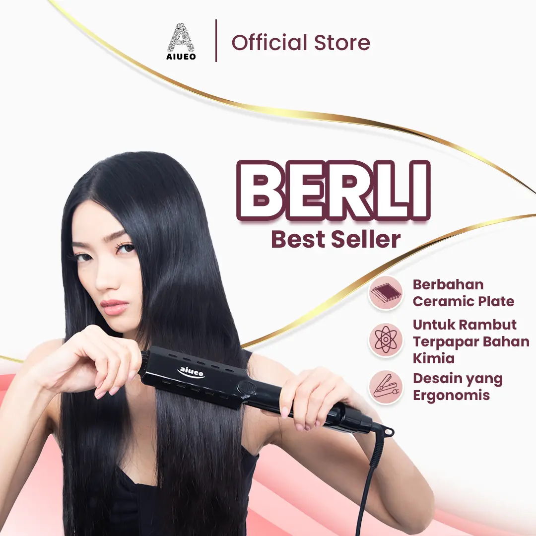 Catokan AIUEO Berli 8099 - Alat Catok Rambut 8099 3IN1 Hair Straightener - Blow - Curly - untuk Meluruskan dan Kriting Rambut Yang Terpapar Bahan Kimia Curly Straightener - Warna Hitam Sisir