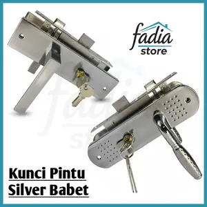 Paket Kunci Pintu 20cm/ Handle Pintu Tanggung Satu Set Siap Pasang/ Door Lock Silver Crom