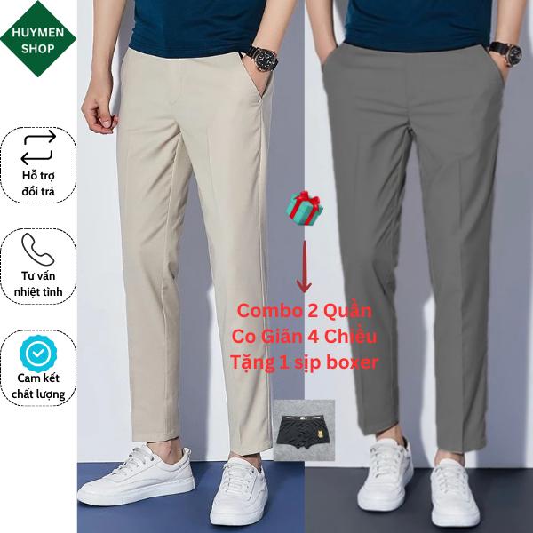 Combo 2 Quần Tây Nam Slimfit Co Giãn 4 Chiều Chống Nhăn Tôn Dáng Màu Đen & Be Sữa Size 28-34 Chất Liệu Vitex Mềm Mại Phù Hợp Công Sở & Mặc Hằng Ngày