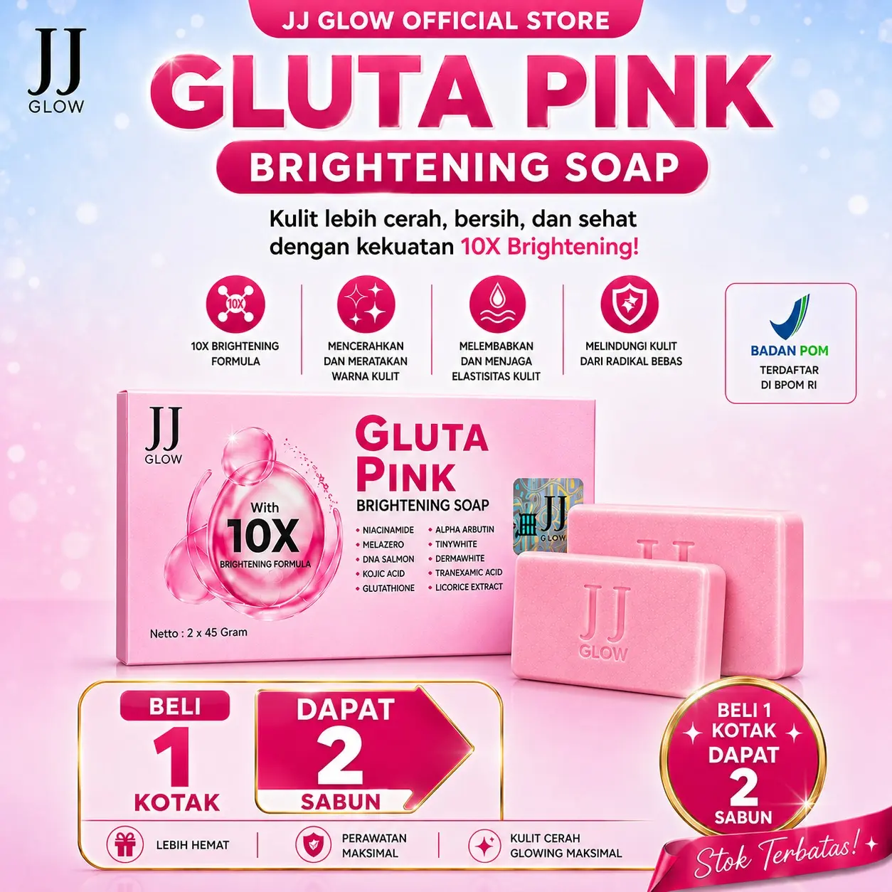 harga glutathione collagen soap BEST SELLER ] JJ Glow Sabun Gluta Pink Barsoap Gluta Pink With 10X Brightening Formula Glowing Niacinamide Kojic Acid Alpha Arbutin Mencerahkan - Shop Size:Quart 🧬 ANTIBALDER (GHK-Cu + Tipo de piel_Seca