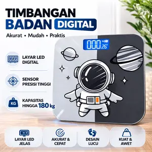 Timbangan Badan Digital Kaca Kartun Pengukuran Akurat /Timbangan Layar LCD Berat MAX 180kg
