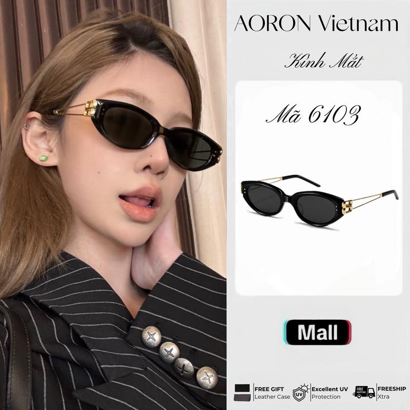  AORON Kính Râm Mắt Mèo Gọng Nhỏ Phong Cách Mới Năm 2025 Phong Cách Cổ Điển Hàn Quốc Cảm Giác Cao Cấp Thích Hợp Cho Khuôn Mặt Vuông Và Tròn Mã 6103 