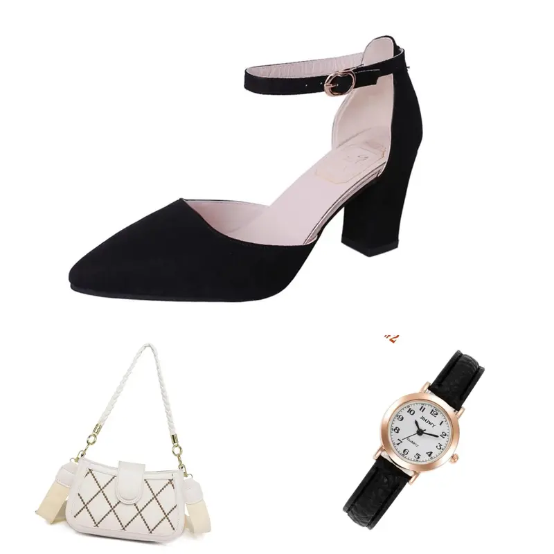 Paket bundling 3set heels Vico + tas Lauren + jam tangan wanita 3