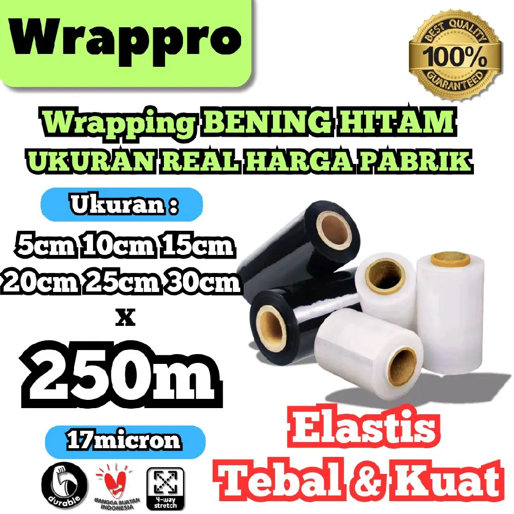 Plastik Wrapping Barang BENING HITAM 5cm 10cm 15cm 20cm 25cm 30cm 35cm 40cm  x 250m x 17micron / Stretch Film Roll Transparan
