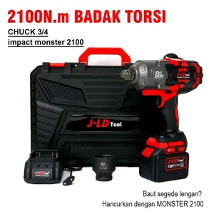 J-LD Tool Impact Monster 2100nm Tenaga Badak Chuck 3/4 dengan Baterai 12V dan Kotak Alat Kualitas Tinggi