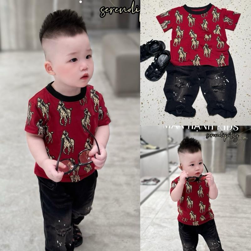  Sét boy phố áo ngựa đỏ kèm quần bò đen cho bé 