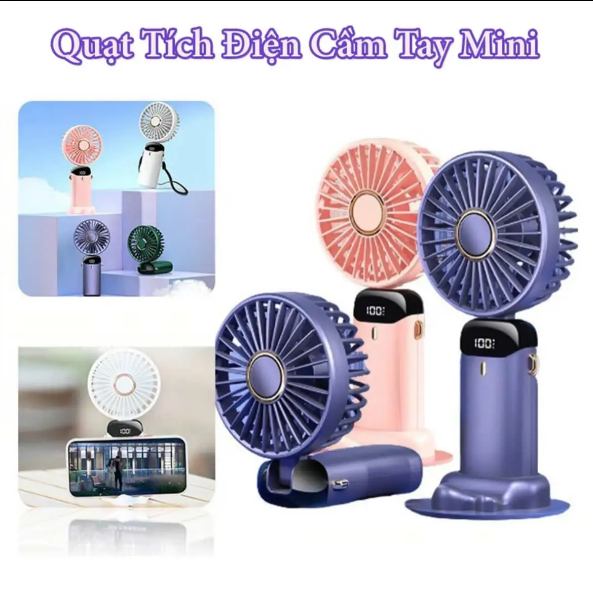 ( Mùa Hè Không Nóng) Đã Có Quạt Tích Điện Cầm Tay Mini Có Thể Gấp Gọn , Tích Điện 5 Cấp Độ Gió, Đèn Led Hiển Thị Pin, Có Dây Đeo Tiện Lợi.